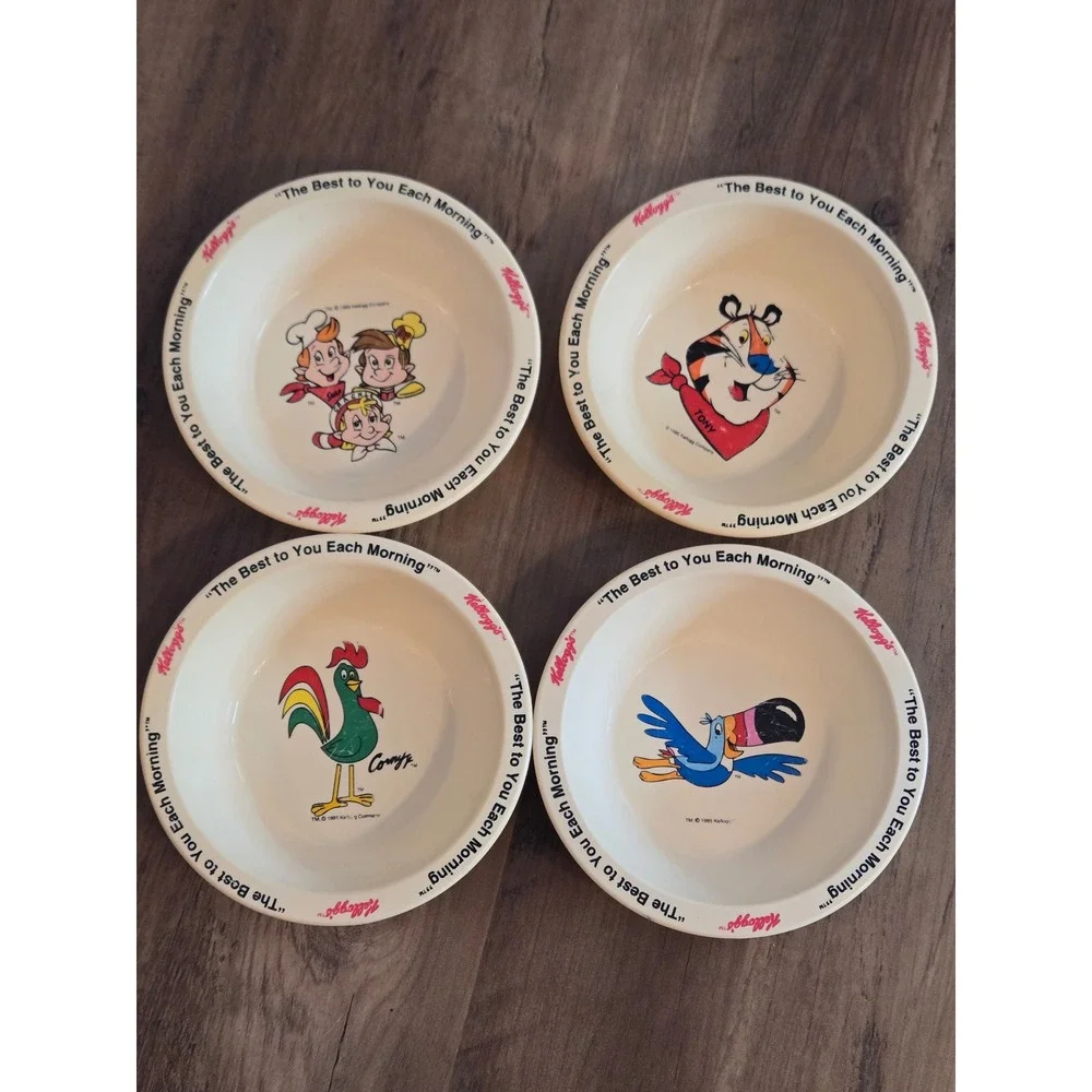 Vtg 1995 Kelloggs Cereal Bowls Set of 4 Tony Tiger Toucan Sam Corny Snap Crackle
